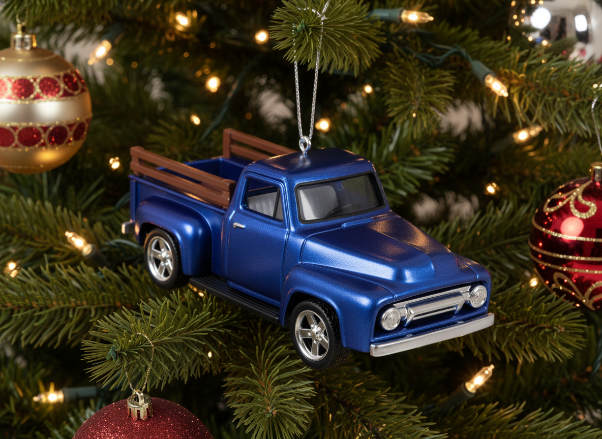 [2D FLAT ACRYLIC] TitleHallmark Keepsake 2025 Miniature Christmas Ornament – Lil’ American Trucks 1954 Mercury M-100 Mini Metal – Perfect Gift for Car Collectors