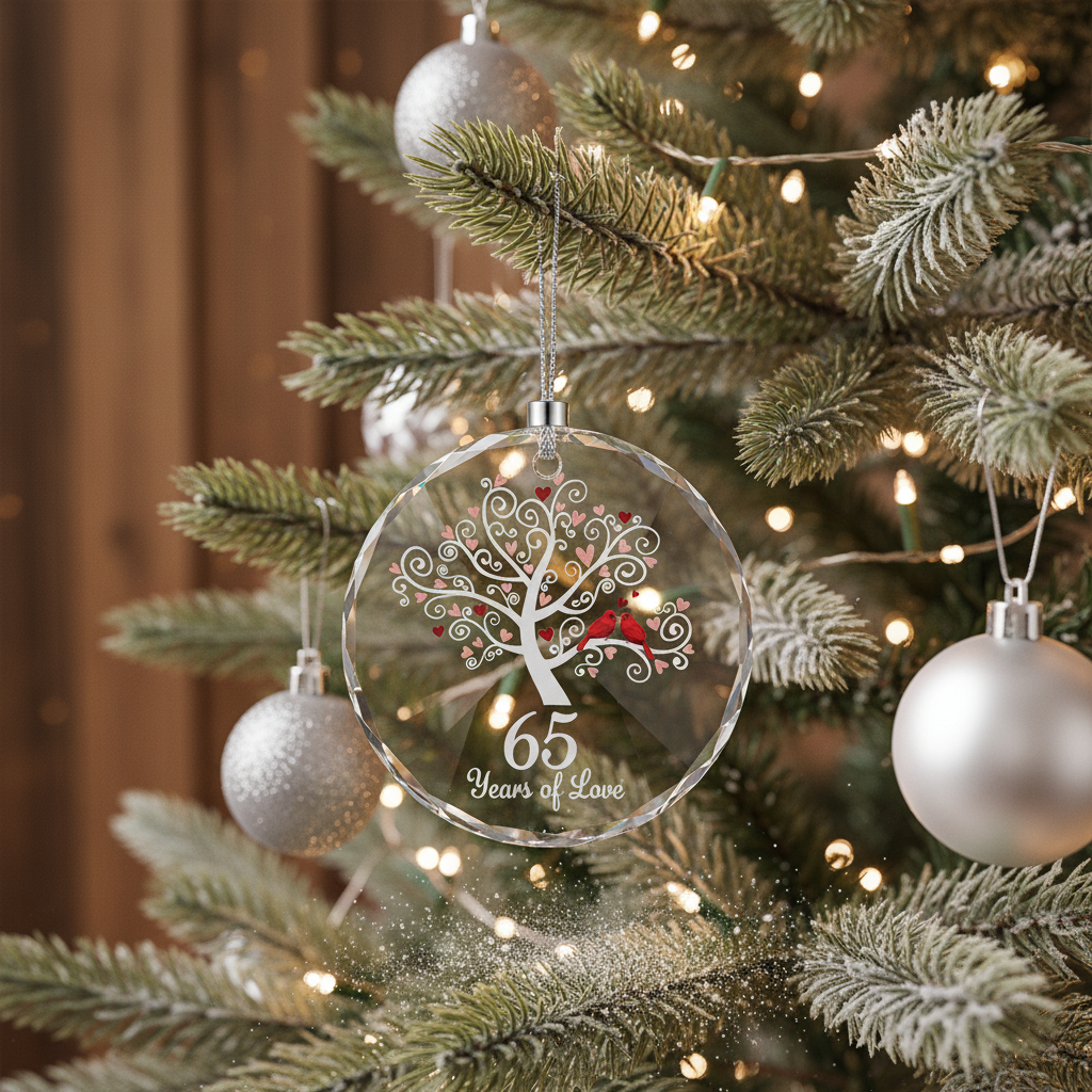 [2D FLAT ACRYLIC] 65th Blue Sapphire Wedding Anniversary Glass Ornament – Keepsake Gift for Parents & Couples