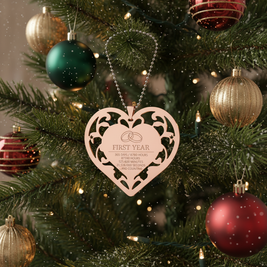[2D FLAT ACRYLIC] 1st Anniversary Heart-Shaped Ornament – Romantic Steel Keepsake Gift for Couples