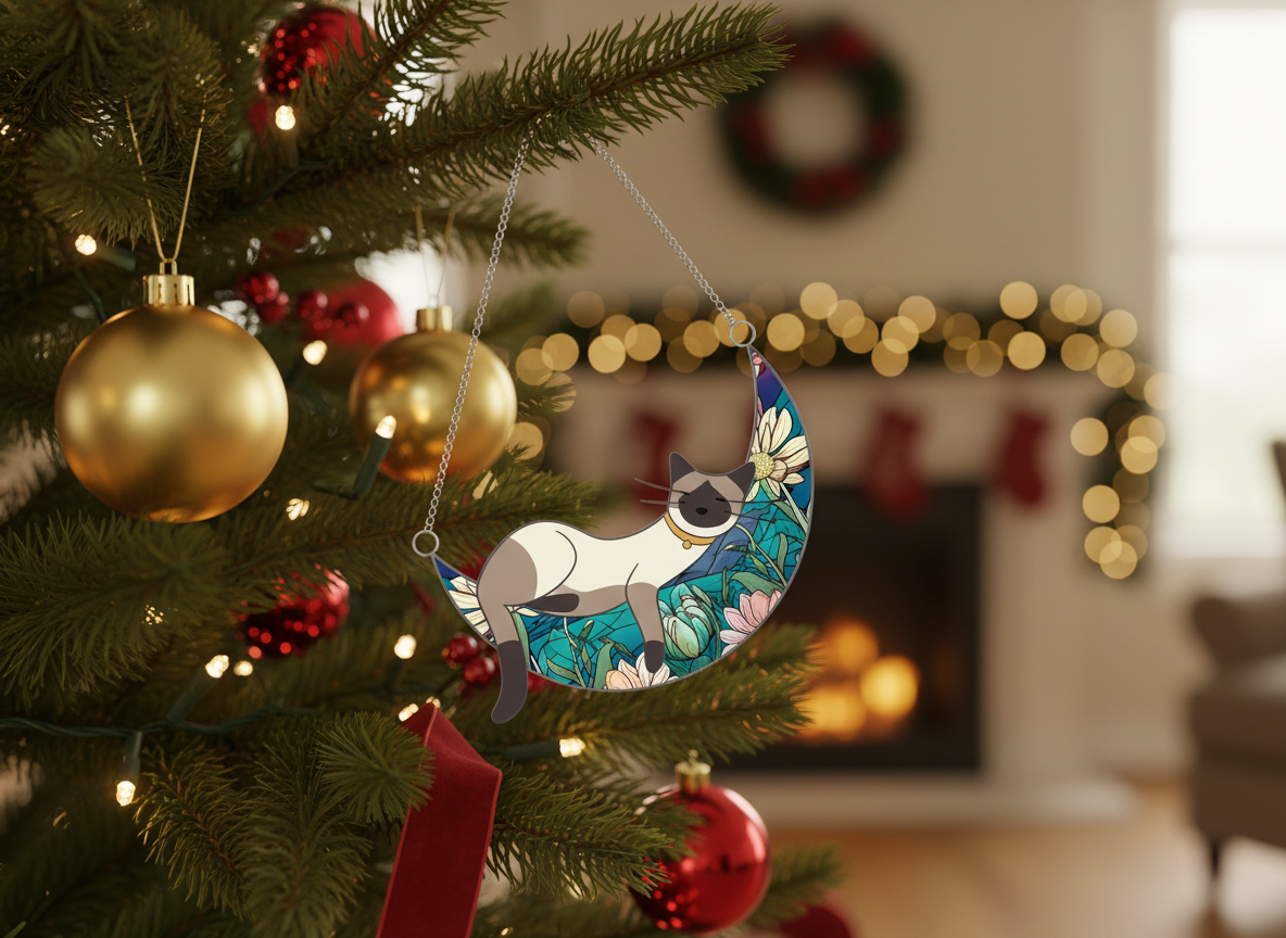 [2D FLAT ACRYLIC] Peaceful Sleeping Cat on Moon Suncatcher – Pet Memorial Gift