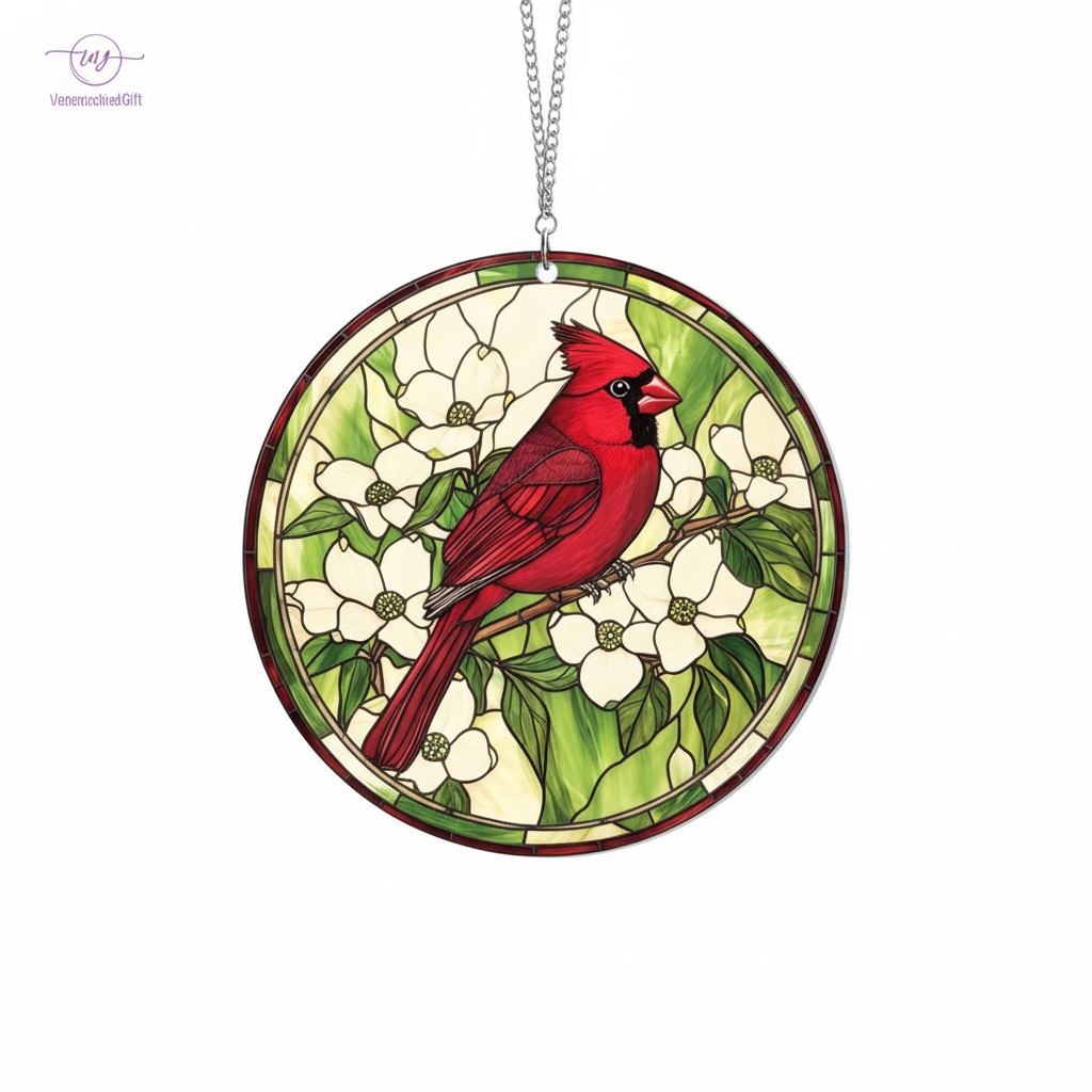 [2D FLAT ACRYLIC] Red Cardinal Suncatcher Window Hanging – Acrylic Bird Ornament Memorial Gift