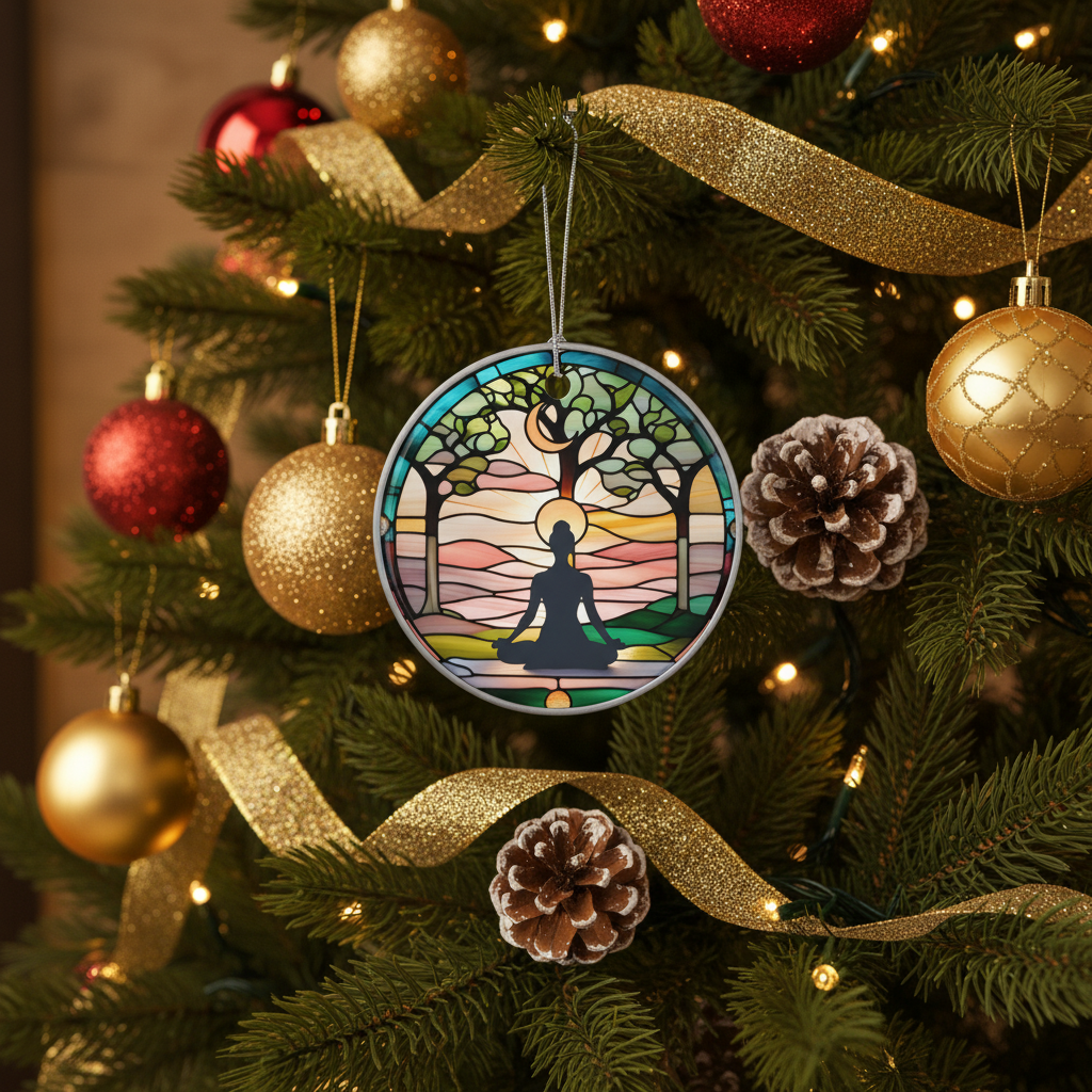 [2D FLAT ACRYLIC] Personalized Yoga Stained Glass Style Ornament – Zen Meditation Gift