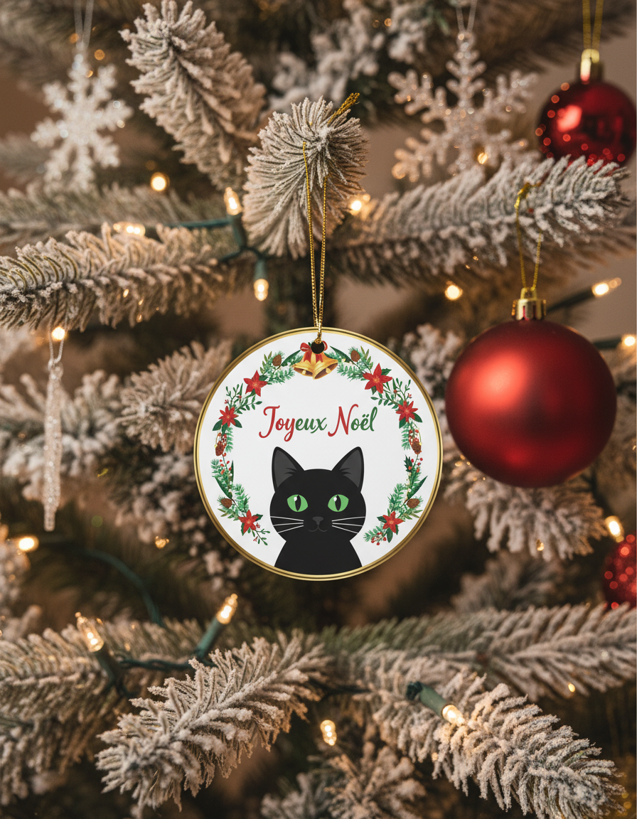 [2D FLAT ACRYLIC] Black Cat Christmas Ornament | Double-Sided Keepsake Gift for Cat Lovers