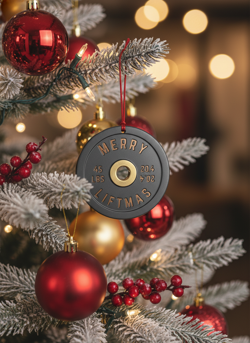 [2D FLAT ACRYLIC] Merry Liftmas Barbell Christmas Ornament – Unique Gym & Weightlifting Gift