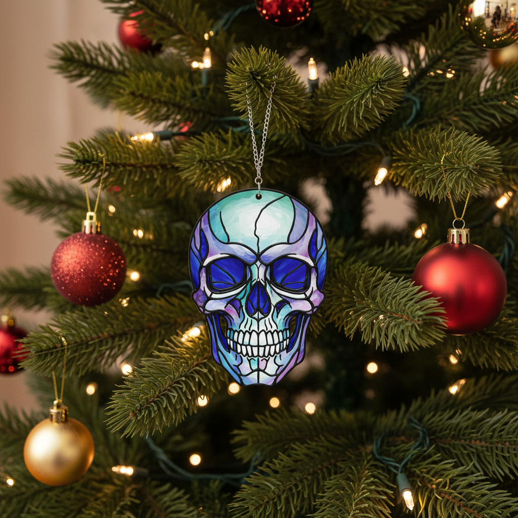 [2D FLAT ACRYLIC] Gothic Skull Suncatcher Ornament – Spooky Window Hanging for Home Decor