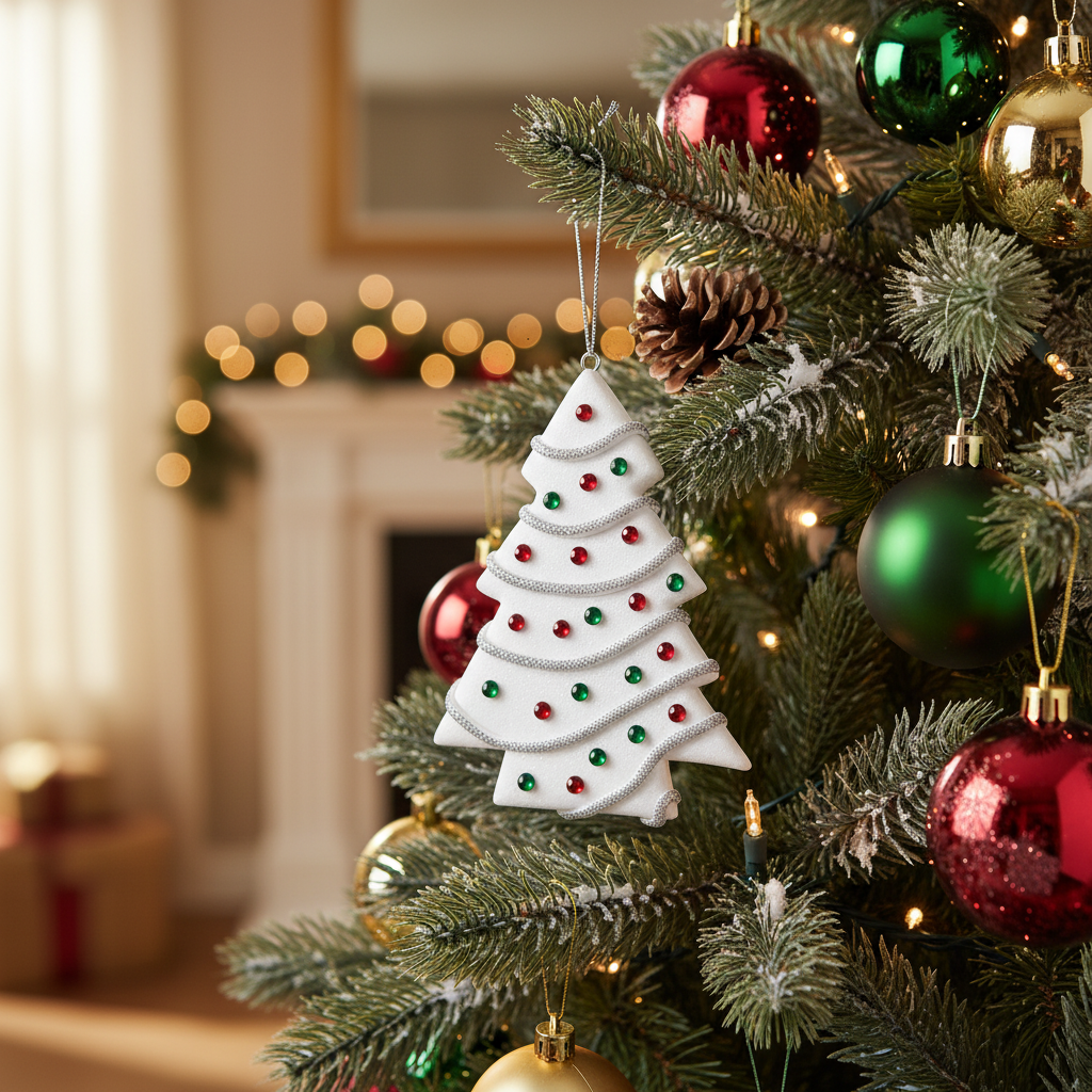 [2D FLAT ACRYLIC] Funny Christmas Tree Snack Cake Ornament – Handmade Polymer Clay Holiday Decor