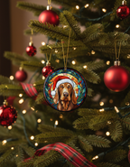 [2D FLAT ACRYLIC] Bloodhound Santa Hat Ceramic Ornament | Christmas Keepsake Gift for Dog Lovers