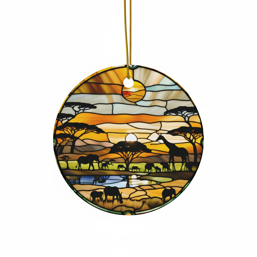 [2D FLAT ACRYLIC] African Safari Animal Ornament – Faux Stained Glass Vacation Keepsake