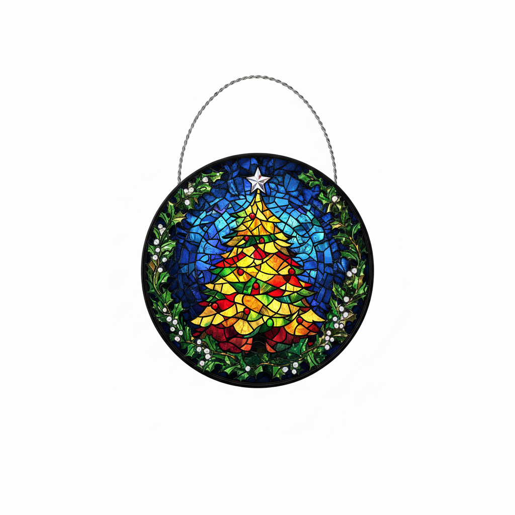 [2D FLAT ACRYLIC] Stained Glass Christmas Tree Suncatcher – Festive Holiday Window Decor Gift