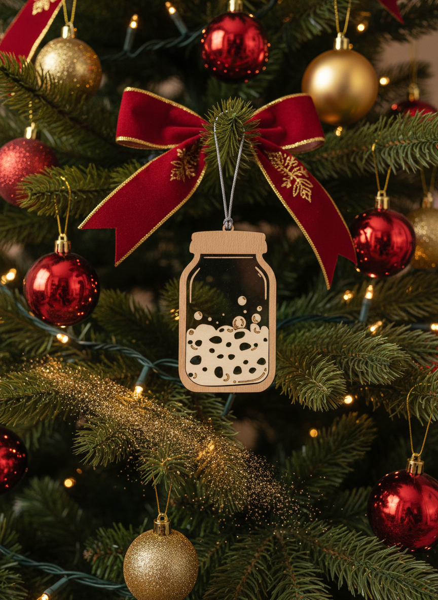 [2D FLAT ACRYLIC] Handmade Sourdough Starter Jar Ornament – Unique Christmas Gift for Bakers