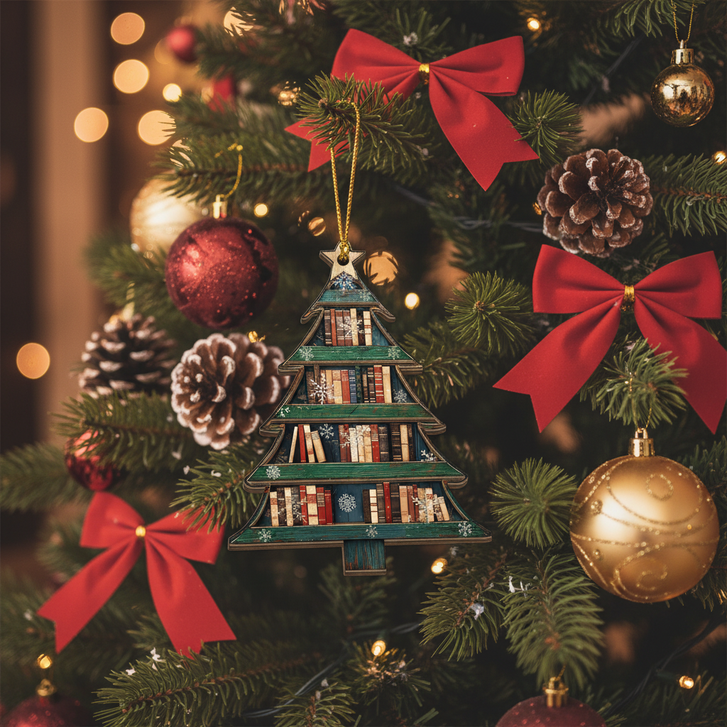 [2D FLAT ACRYLIC] Book Tree Christmas Ornament – Thoughtful Gift for Book Lovers