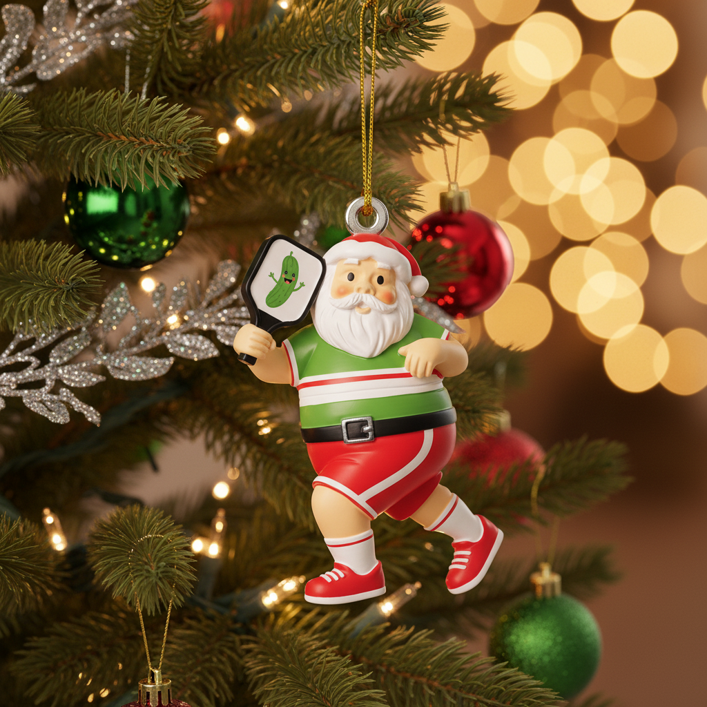 [2D FLAT ACRYLIC] Pickleball Santa Christmas Ornament – Funny Holiday Gift for Players