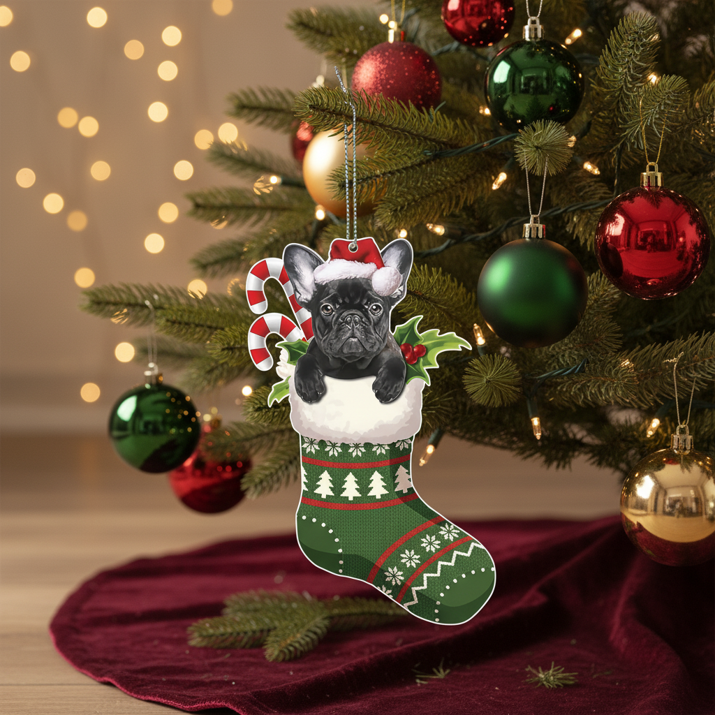 [2D FLAT ACRYLIC] Adorable French Bulldog Christmas Ornament | Festive Holiday Decor & Dog Lover Gift