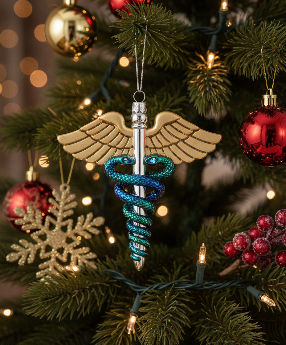 [2D FLAT ACRYLIC] Caduceus Medical Symbol Glass Ornament – Handcrafted Gift for Doctors & Nurses