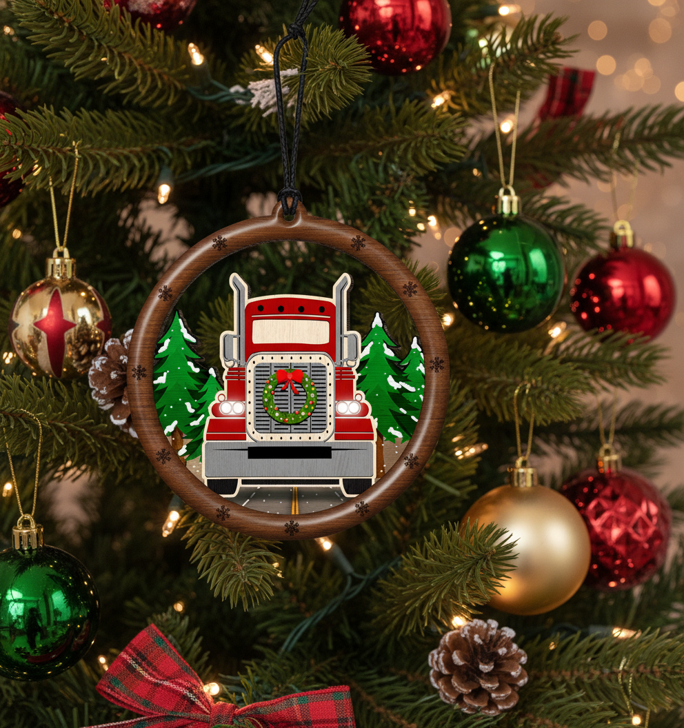 [2D FLAT ACRYLIC] Funny Truck Driver Christmas Ornament | Wooden Holiday Decor & Trucker Gift