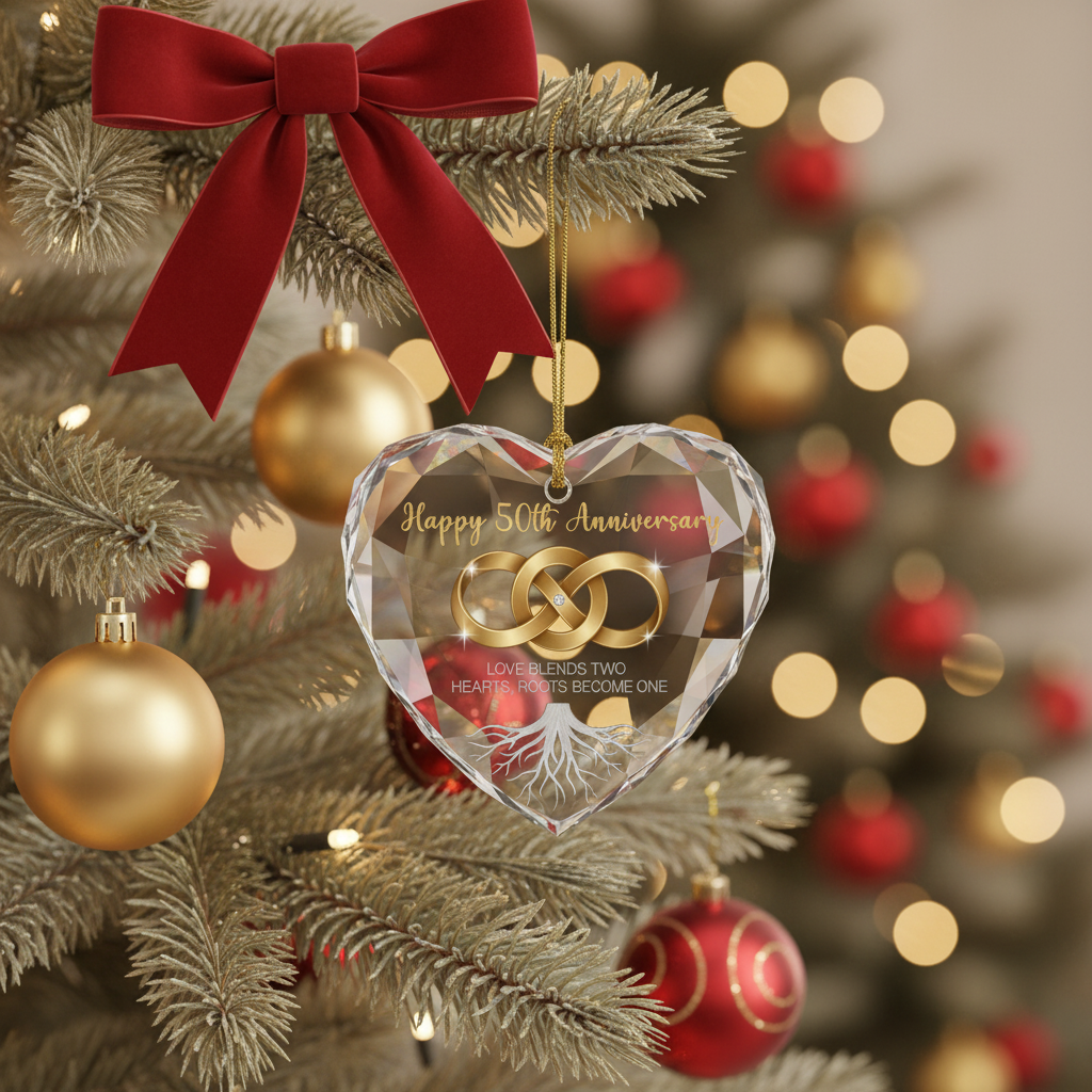 [2D FLAT ACRYLIC] 50th Wedding Anniversary Heart Ornament – Golden Anniversary Gift for Couples