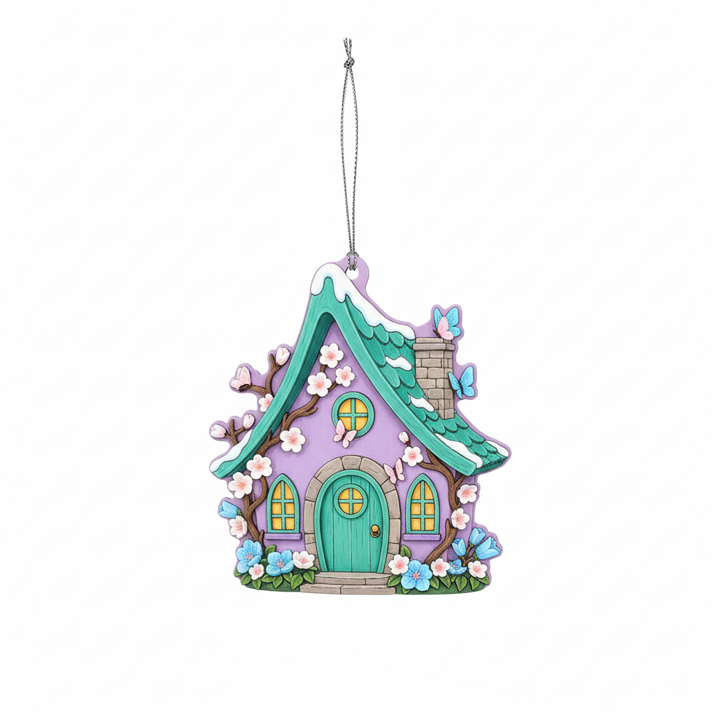 [2D FLAT ACRYLIC] Whimsical Flower House Garden Stake – Acrylic Yard Art for Outdoor Decor