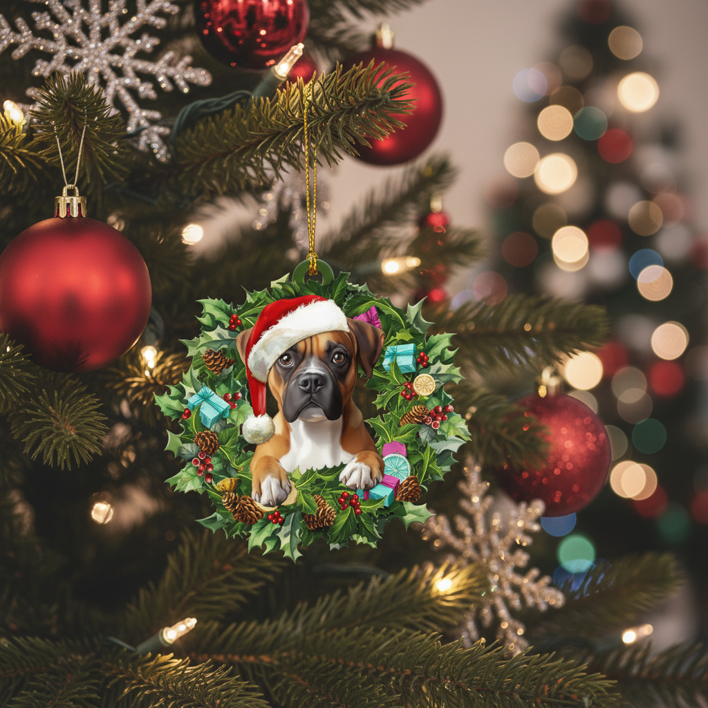 [2D FLAT ACRYLIC] Boxer Dog 2D Christmas Ornament – Holiday Keepsake Gift for Pet Lovers