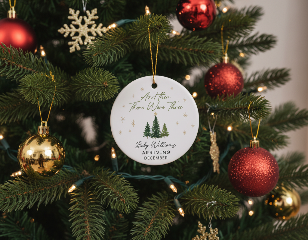 [2D FLAT ACRYLIC] 'And Then There Were Three' Pregnancy Announcement Ornament – Gift for Expecting Parents