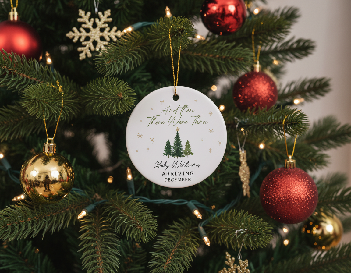 [2D FLAT ACRYLIC] 'And Then There Were Three' Pregnancy Announcement Ornament – Gift for Expecting Parents