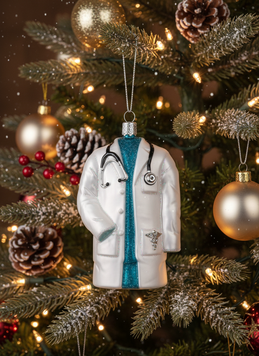 [2D FLAT ACRYLIC] Handcrafted Doctor's Coat Glass Ornament – Christmas Gift for Doctors