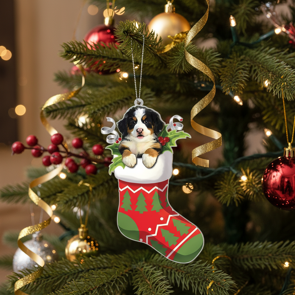[2D FLAT ACRYLIC] Bernese Mountain Dog Christmas Ornament | Acrylic Holiday Decor & Pet Lover Gift