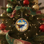 [2D FLAT ACRYLIC] Santorini Greece Stained-Glass Style Ornament | Greek Island Vacation & Travel Keepsake Gift