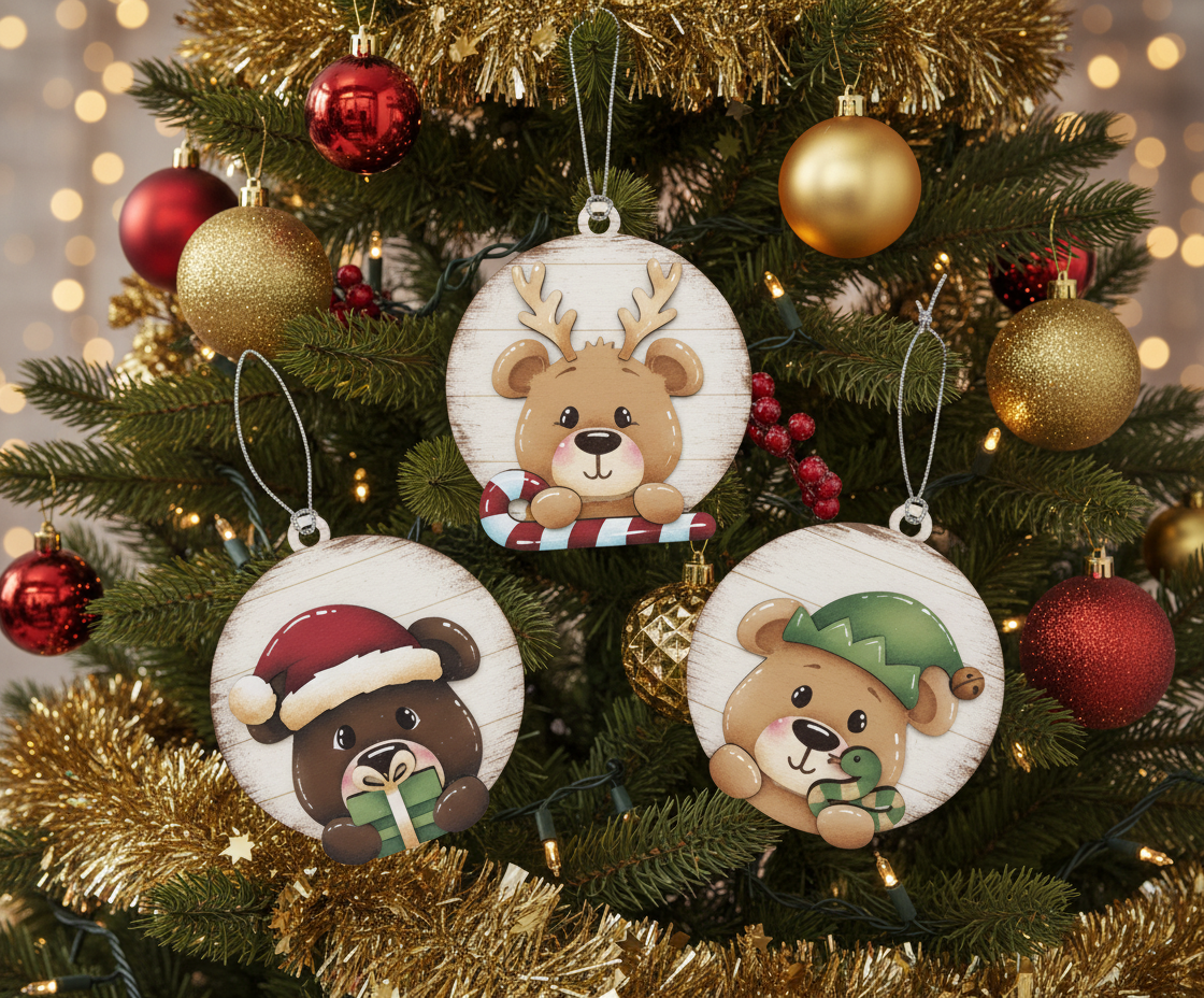 [2D FLAT ACRYLIC] Adorable Bear Christmas Ornament