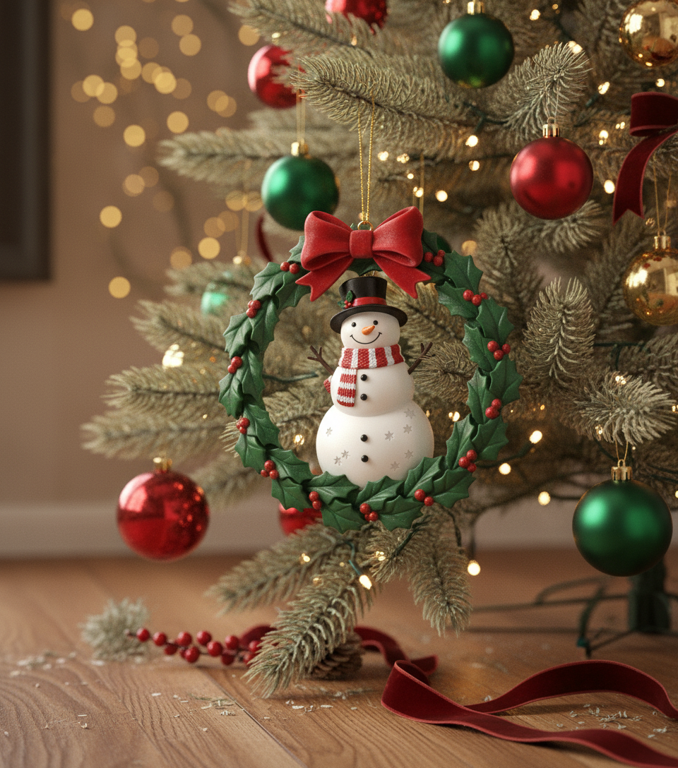 [2D FLAT ACRYLIC] Rotatable Christmas Wreath Ornament 2025 – Metal Holiday Keepsake Gift