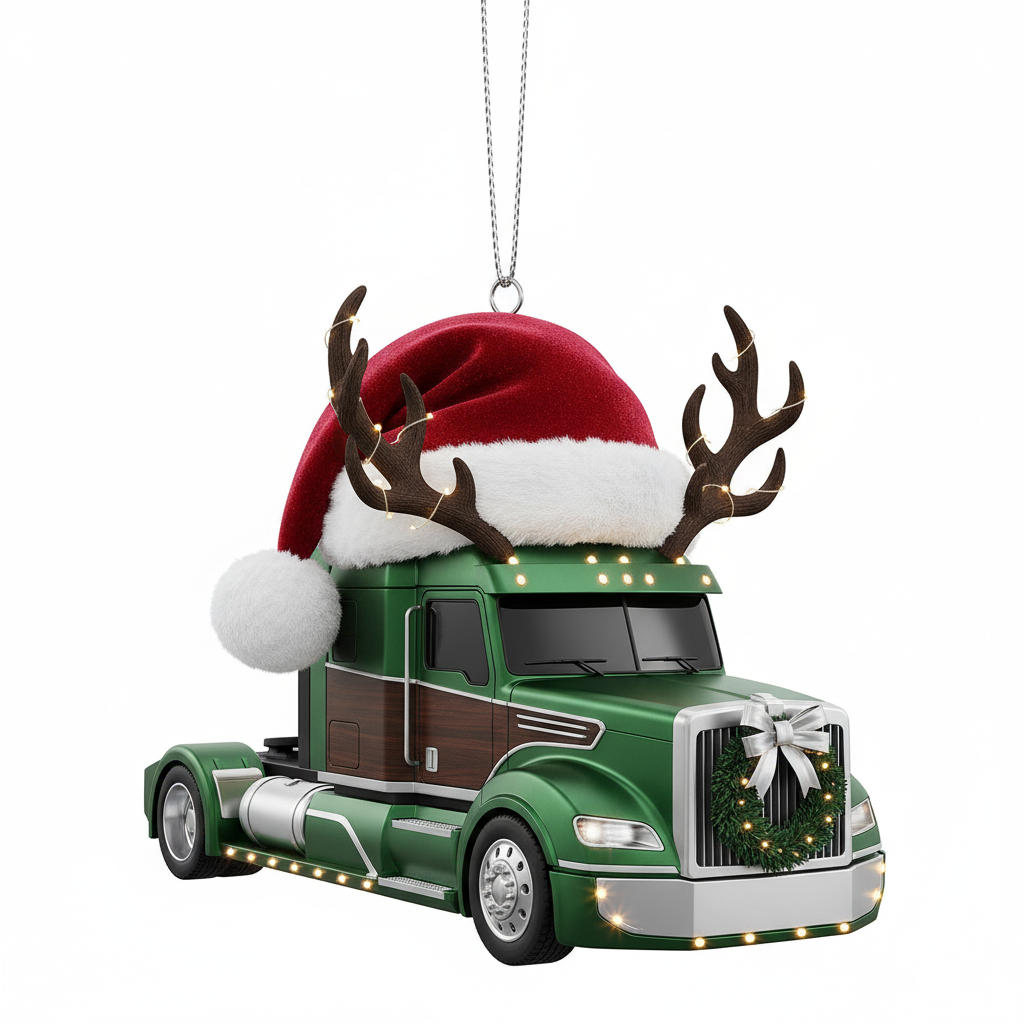 [2D FLAT ACRYLIC] Dump Truck Christmas Ornament | Festive Holiday Decor & Gift for Kids