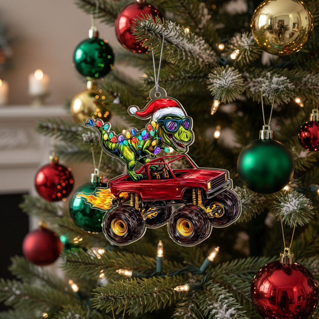 [2D FLAT ACRYLIC] Semi Truck Christmas Ornament | Acrylic Truck Driver Gift | Holiday Decor for Truckers