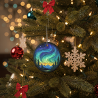 [2D FLAT ACRYLIC] Aurora Borealis Ceramic Ornament – Northern Lights Faux Stained Glass Keepsake