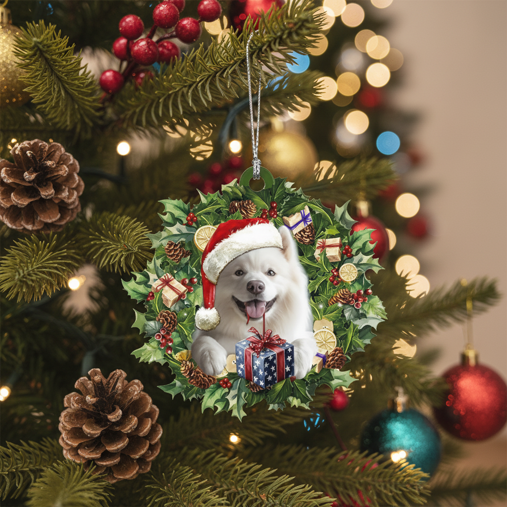 [2D FLAT ACRYLIC] Adorable Samoyed Christmas Ornament – Keepsake Gift for Dog Lovers