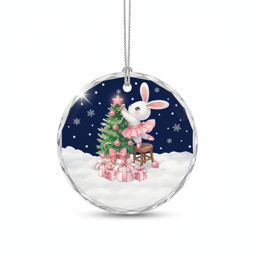 [2D FLAT ACRYLIC] Baby Girl's First Christmas Ornament 2025 – Pink Glass Keepsake Gift