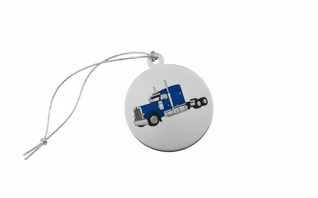 [2D FLAT ACRYLIC] Semi Truck Wood Christmas Ornament | Shatterproof Trucker Gift for Holiday Decor