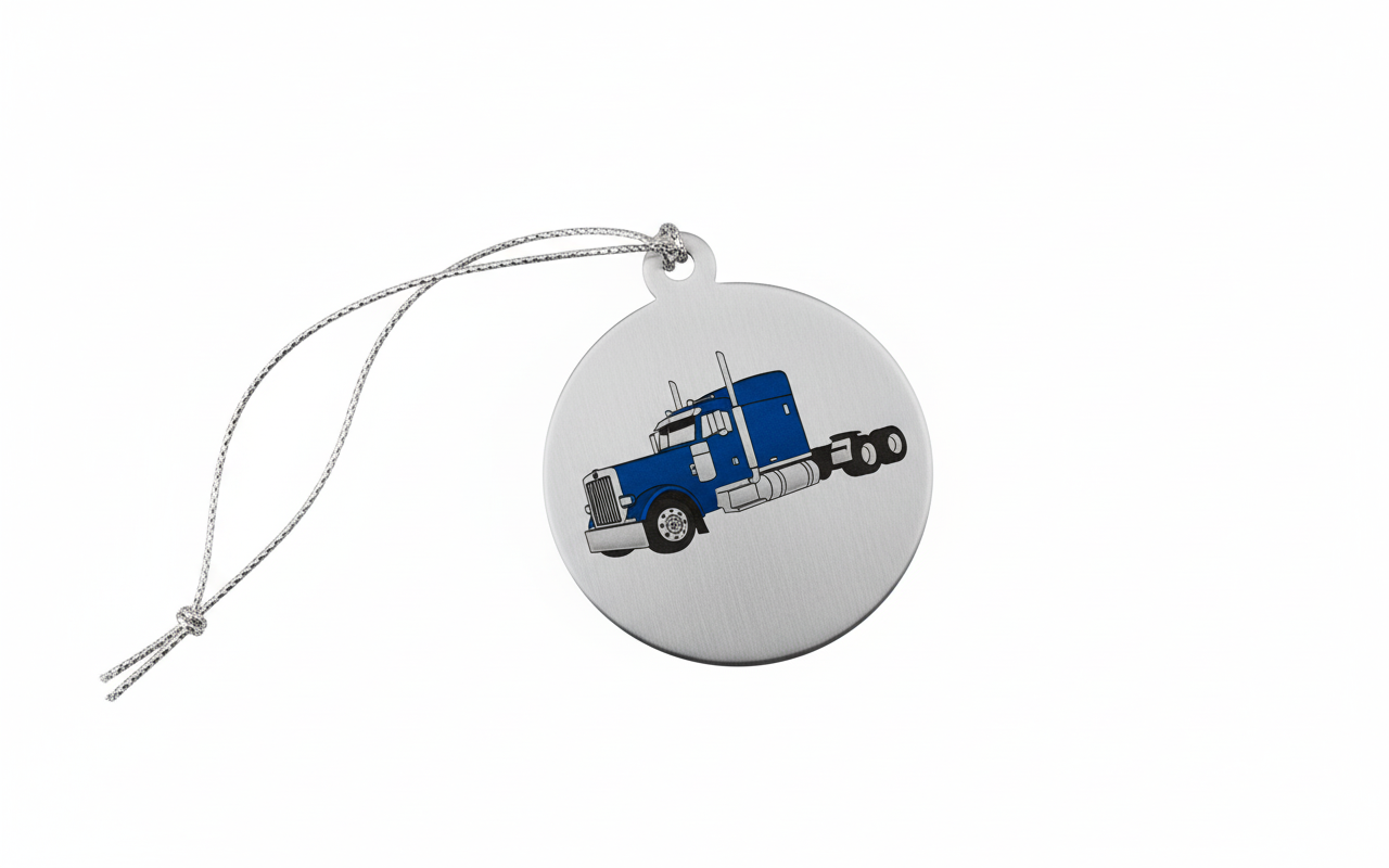 [2D FLAT ACRYLIC] Semi Truck Wood Christmas Ornament | Shatterproof Trucker Gift for Holiday Decor
