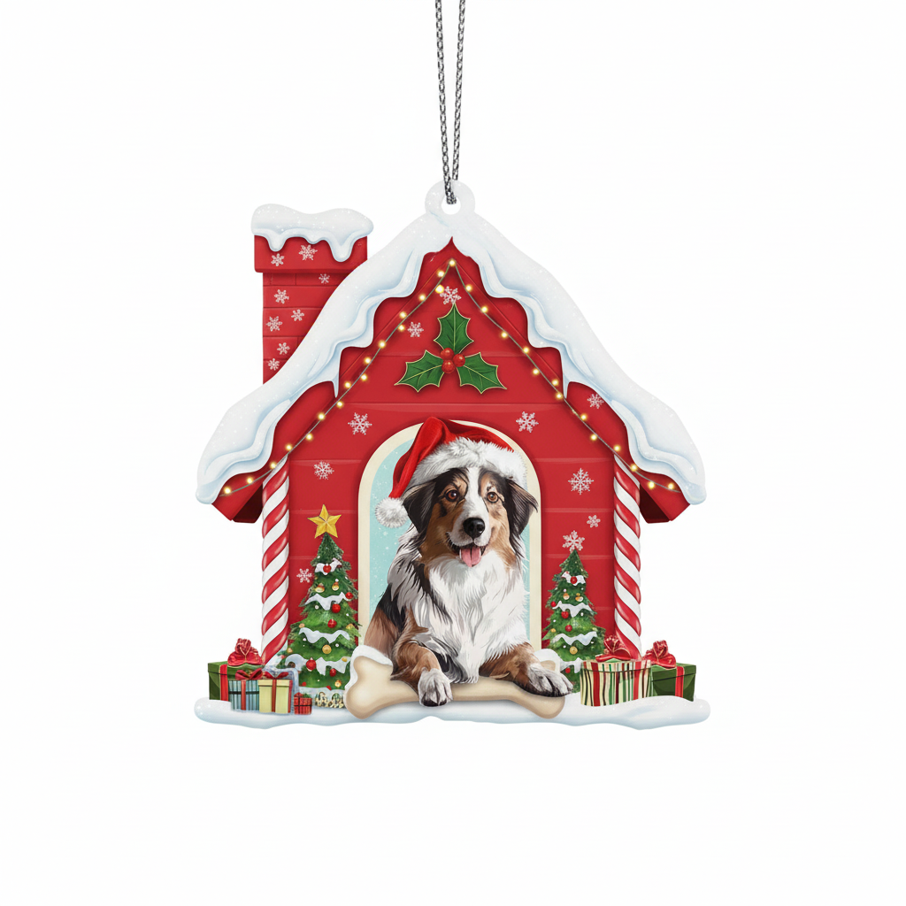 [2D FLAT ACRYLIC] Australian Shepherd Christmas Ornament 2025 | Red Aluminum Holiday Decoration for Dog Lovers