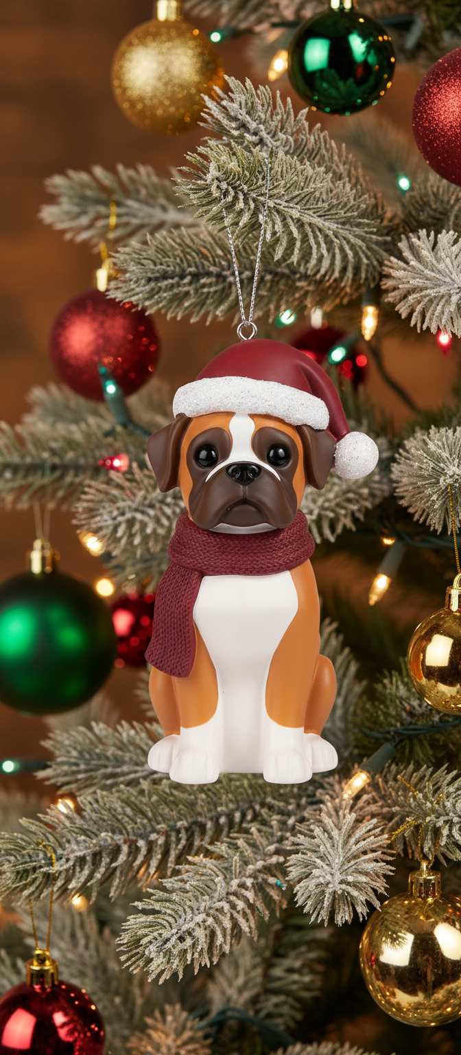 [2D FLAT ACRYLIC] Boxer Dog Santa Hat 2D Flat Acrylic Ornament - Christmas
