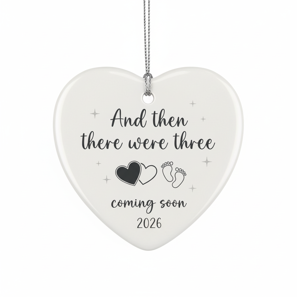 [2D FLAT ACRYLIC] And Then There Were Three Ornament 2026 | Pregnancy Announcement Gift for Expecting Parents