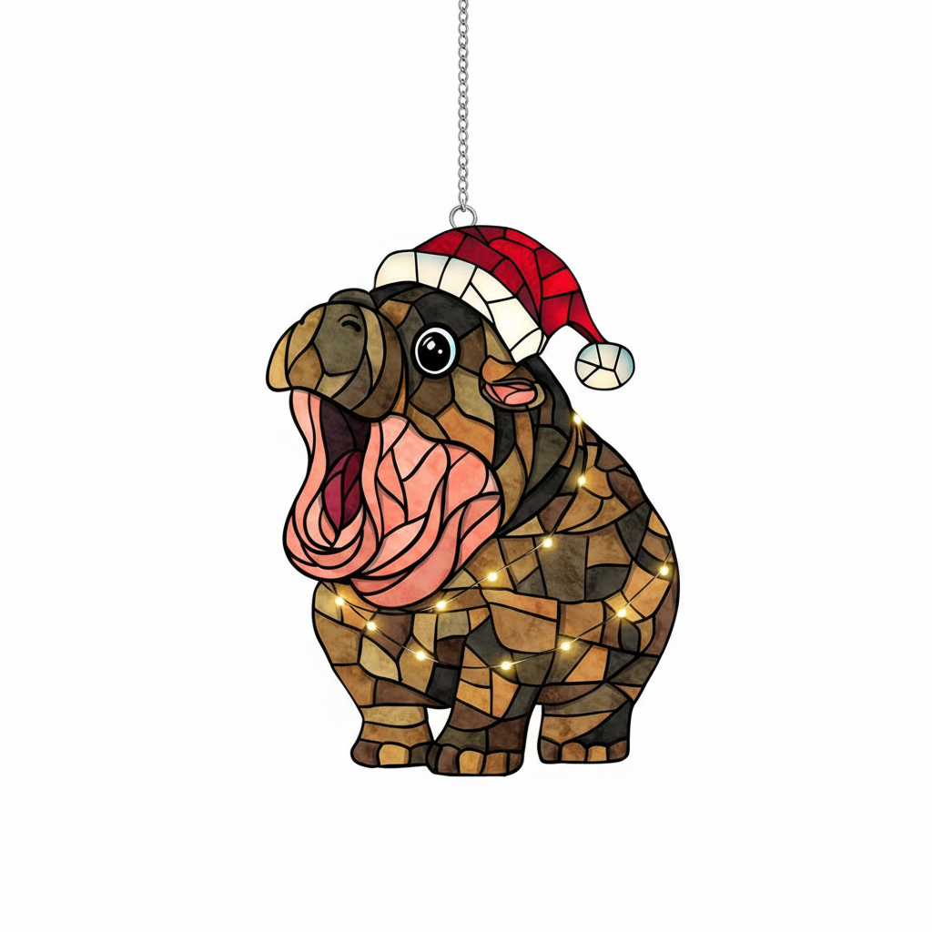 [2D FLAT ACRYLIC] Moo Deng Hippo Ornament – Cute Acrylic Christmas & Window Decoration