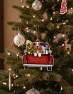 [2D FLAT ACRYLIC] Basset Hound Red Truck Christmas Ornament 2024 | Gift for Dog Lovers