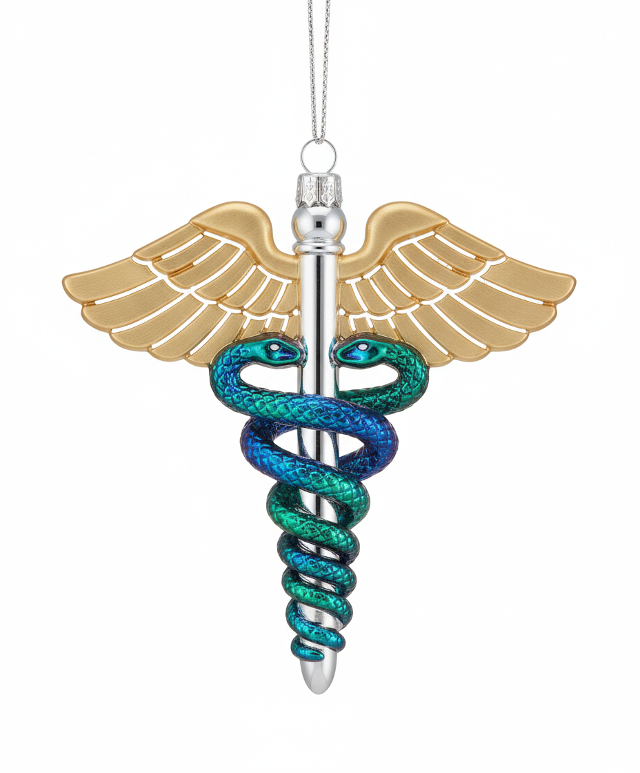 [2D FLAT ACRYLIC] Caduceus Medical Symbol Glass Ornament – Handcrafted Gift for Doctors & Nurses