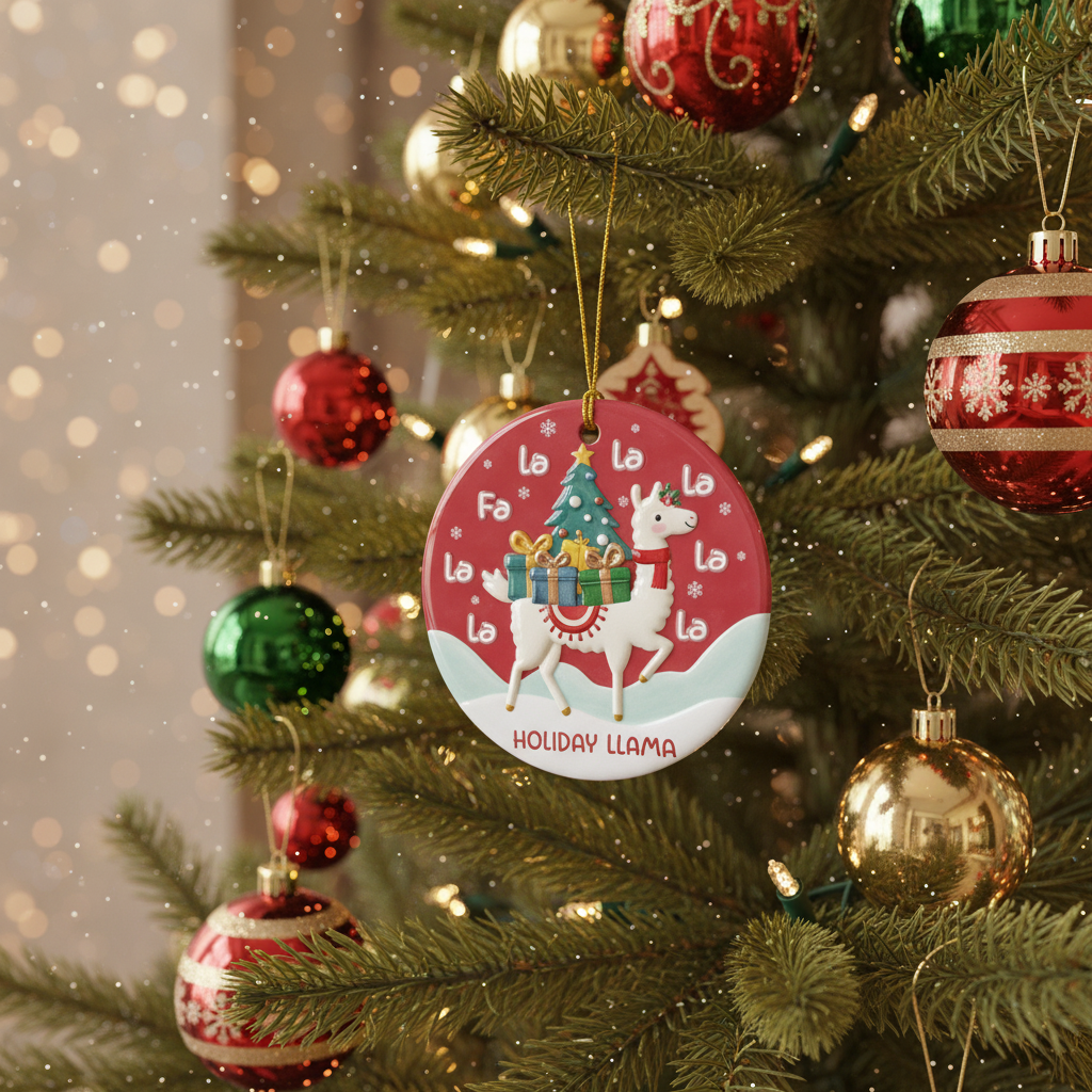 [2D FLAT ACRYLIC] Adorable Llama Christmas Ornament | Ceramic Keepsake Gift & Holiday Decor