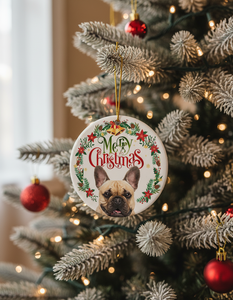 [2D FLAT ACRYLIC] Adorable French Bulldog Christmas Ornament | Keepsake Frenchie Gift & Holiday Decor for Dog Lovers