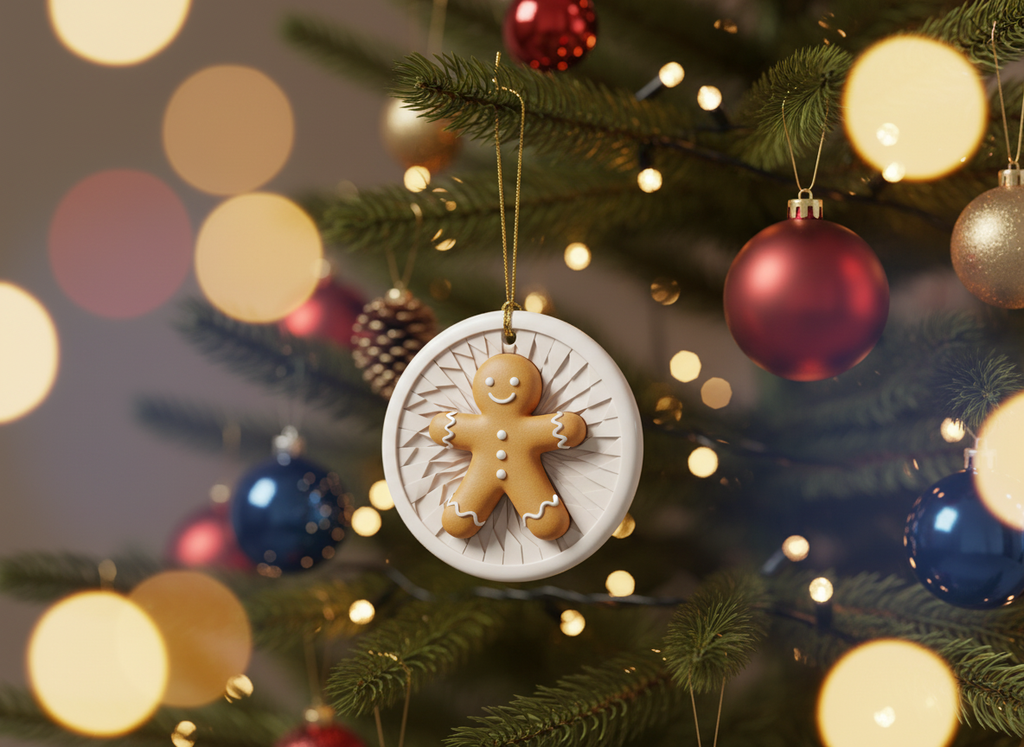 [2D FLAT ACRYLIC] 2025 Gingerbread Man Christmas Ornament – Double-Sided Ceramic Holiday Keepsake
