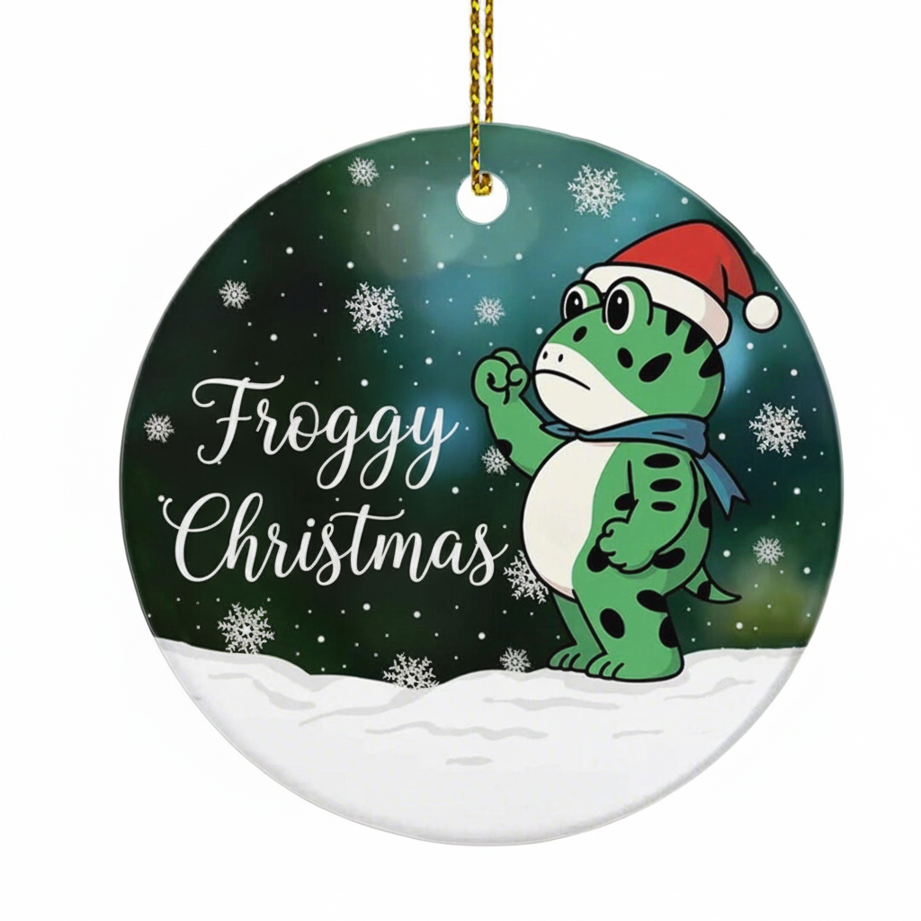 [2D FLAT ACRYLIC] Funny Frog Ceramic Ornament – Merry Resistmas 2025 Holiday Decoration
