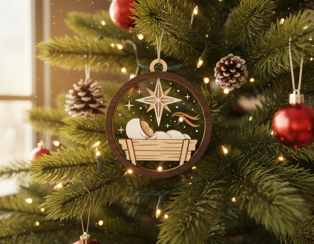 [2D FLAT ACRYLIC] Layered Baby Jesus Ornament SVG - 3D Christmas Laser Cut File