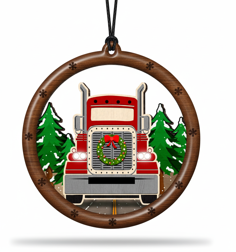 [2D FLAT ACRYLIC] Funny Truck Driver Christmas Ornament | Wooden Holiday Decor & Trucker Gift