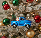 [2D FLAT ACRYLIC] Vintage Blue Truck Christmas Ornament | Charming Holiday Tree Decor