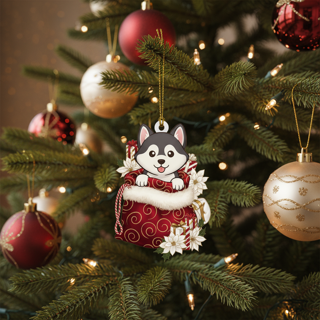 [2D FLAT ACRYLIC] Norwegian Elkhound Christmas Ornament – Dog Lover Keepsake Gift